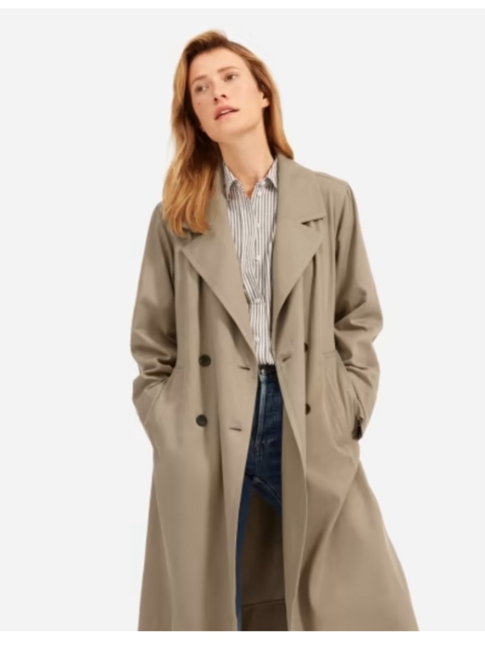 Everlane Drape Trench Coat Khaki Double Breasted Lyocell Size XS